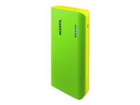 ADATA PT100 - Banque d'alimentation - 10000 mAh - 2.1 A - 2 connecteurs de sortie (USB) - sur le câble : Micro-USB - vert APT100-10000M-5V-CGRYL