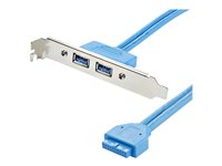 StarTech.com Câble adaptateur USB 3.0 IDC 20 broches vers plaque à 2 ports USB A encastrés - 1x IDC femelle - 2x USB 3.0 A femelles - Panneau USB - USB type A (F) pour IDC 20 broches (F) - 50 cm - bleu - pour P/N: PEXUSB312A1C1H, PEXUSB312A2C2V, PEXUSB312EIC USB3SPLATE