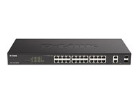 D-Link DGS 1100-26MPV2 - Commutateur - intelligent - 24 x 10/100/1000 (PoE) + 2 x SFP Gigabit combiné - de bureau, Montable sur rack - PoE (370 W) DGS-1100-26MPV2/E