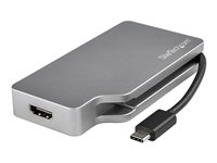 StarTech.com Adaptateur Multiport USB-C avec HDMI/VGA/Mini DisplayPort ou DVI - Convertisseur USB Type C vers HDMI 2.0 ou mDP 1.2 (4K60Hz) - VGA ou DVI (1080p) - Aluminium Gris Spatial (CDPVDHDMDP2G) - Adaptateur vidéo - 24 pin USB-C mâle pour HD-15 (VGA), DVI-I, HDMI, Mini DisplayPort femelle - gris sidéral - convertisseur actif, support 1 920 x 1 200 (WUXGA) 60 Hz (DVI et VGA), prise en charge de 4K24Hz (4096 x 2160) (HDMI), prise en charge de 4K60Hz (3840 x 2160) (HDMI), support 4K 60 Hz (4 096 x 2 160) (mDP) CDPVDHDMDP2G