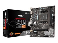 MSI B450M-A PRO MAX - Carte-mère - micro ATX - Socket AM4 - AMD B450 Chipset - USB 3.2 Gen 1 - Gigabit LAN - carte graphique embarquée (unité centrale requise) - audio HD (8 canaux) B450M-A PRO MAX